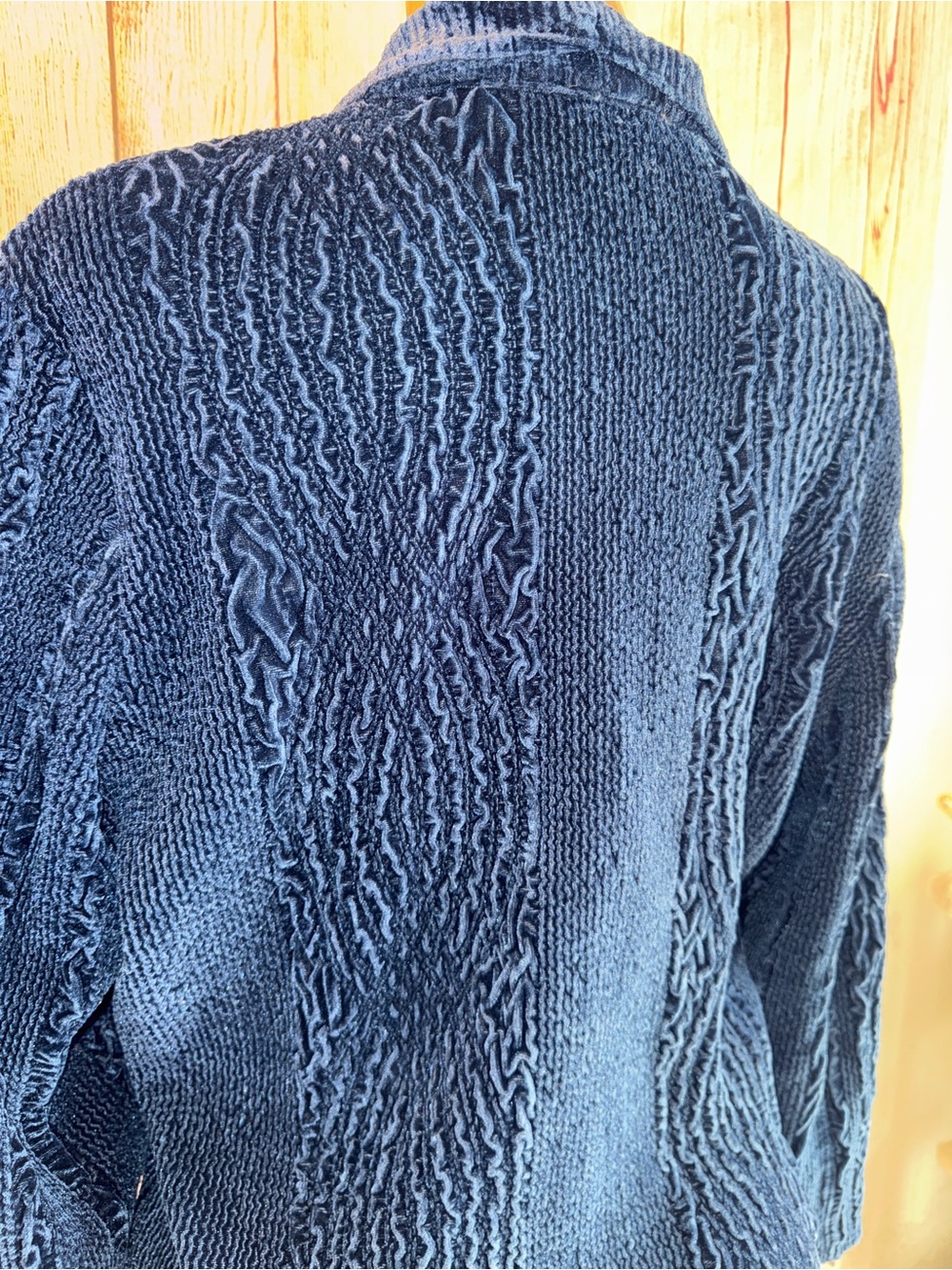 Chico’s Velour Cardigan Sweater, Blue Textured, Button Up, Pockets, Sz 3 -XL 16 - Picture 7 of 11